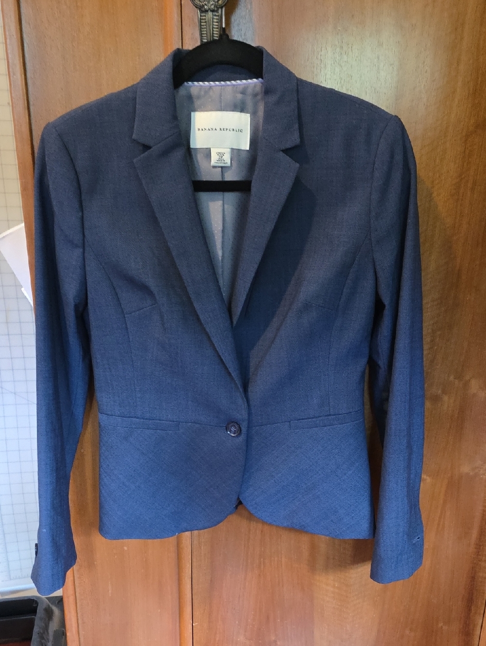 Banana Republic Women's Petite Blue Tailored Wool Single-Button Blazer